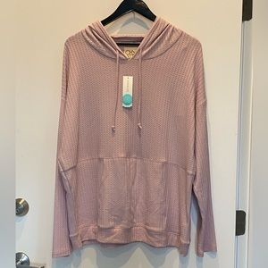 NWT XXL Chaser Sarley Textured Hoodie Knit Top in Light Pink/Lavender